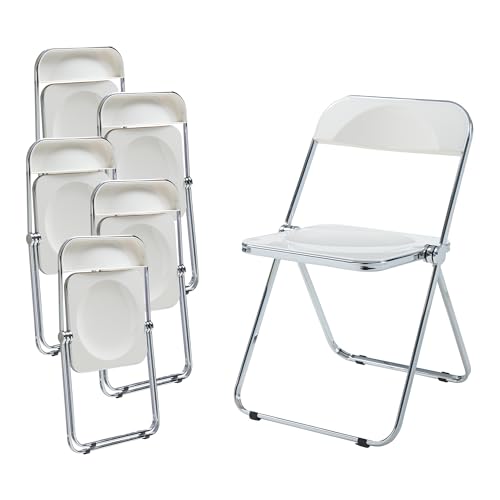 [en.casa] Klappstuhl Pornainen 6er Set Stuhl klappbar Esszimmerstühle 74 x 46 x 47 cm Schreibtischstuhl Belastbarkeit 120 kg Küchenstühle Metallgestell Weiß von [en.casa]