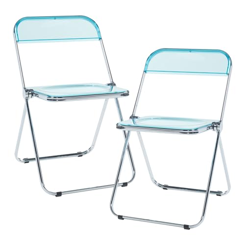 [en.casa] Klappstuhl Pornainen Transparent Stuhl im 2er Set Esszimmerstuhl mit Rückenlehne Besucherstuhl klappbar Konferenzstuhl Campingstuhl 74x46x47cm Hellblau von [en.casa]