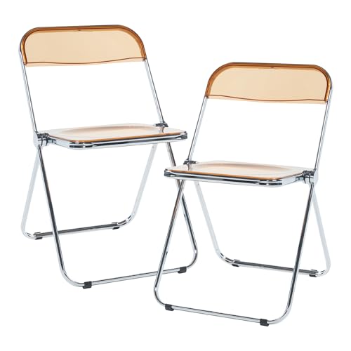 [en.casa] Klappstuhl Pornainen 2er Set Stuhl klappbar Esszimmerstühle 74 x 46 x 47 cm Schreibtischstuhl Belastbarkeit 120 kg Küchenstühle Metallgestell Orange, transparent von [en.casa]
