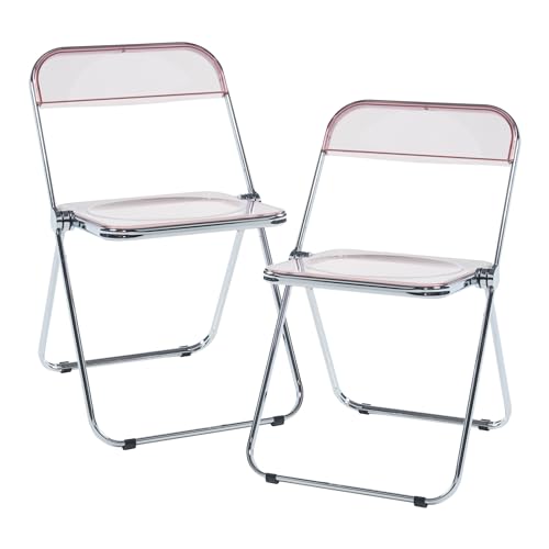 [en.casa] Klappstuhl Pornainen Transparent Stuhl im 2er Set Esszimmerstuhl mit Rückenlehne Besucherstuhl klappbar Konferenzstuhl Campingstuhl 74x46x47cm Rosa von [en.casa]