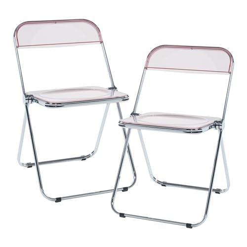 [en.casa] Klappstuhl Pornainen 2er Set Stuhl klappbar Esszimmerstühle 74 x 46 x 47 cm Schreibtischstuhl Belastbarkeit 120 kg Küchenstühle Metallgestell Rosa, transparent von [en.casa]