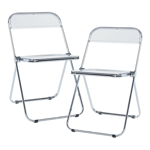 [en.casa] Klappstuhl Pornainen 2er Set Stuhl klappbar Esszimmerstühle 74 x 46 x 47 cm Schreibtischstuhl Belastbarkeit 120 kg Küchenstühle Metallgestell Transparent von [en.casa]