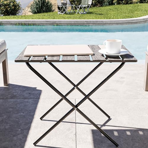 [en.casa] Klapptisch Cavallino Campingtisch klappbar 60 x 40 x 57 cm höhenverstellbar Gartentisch Holz Outdoor Tisch Metallgestell Falttisch Grau, strukturiert von [en.casa]