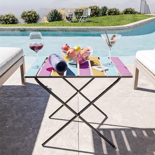 [en.casa] Klapptisch Cavallino Campingtisch klappbar 60 x 40 x 57 cm höhenverstellbar Gartentisch Holz Outdoor Tisch Metallgestell Falttisch Mehrfarbig von [en.casa]