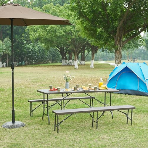 [en.casa] Klapptisch Lillestrøm Gartentisch Campingtisch klappbar 180 x 75 x 72 cm tragbar rechteckig Picknicktisch Outdoor Holzoptik, Dunkelbraun von [en.casa]