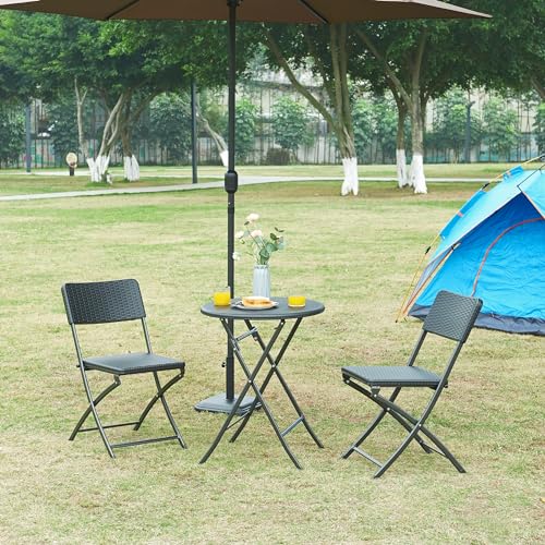 [en.casa] Klapptisch Mark Gartentisch Campingtisch klappbar 60 x 74 cm rund Picknicktisch Outdoor Rattanoptik, Schwarz von [en.casa]