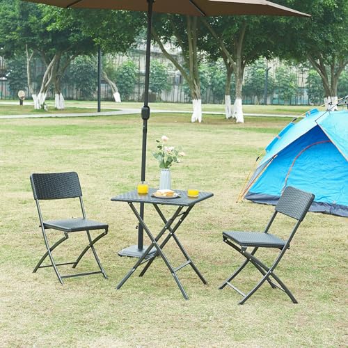 [en.casa] Klapptisch Mark Gartentisch Campingtisch klappbar 61,5 x 61,5 x 73 cm quadratisch Picknicktisch Outdoor Rattanoptik, Schwarz von [en.casa]