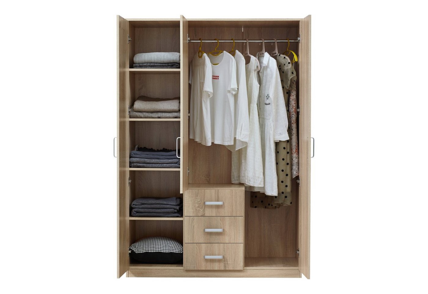 en.casa Kleiderschrank »Bodolz« 1 Stange, 1 Spiegel, 3 Schubladen 176x120x52 cm Sonoma-Eiche, 1 Spiegel, 3 Schubladen 176x120x52 cm Sonoma-Eiche von en.casa