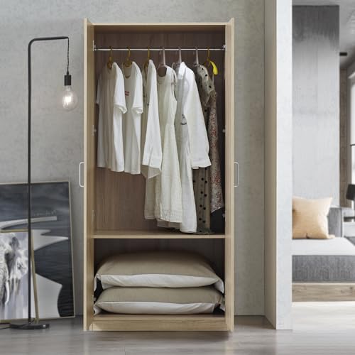 [en.casa] Kleiderschrank Bodolz 2-türig 176 x 80 x 52 cm MDF Garderobenschrank mit 1 Kleiderstange und 1 unteren Fach Sonoma-Eiche von [en.casa]