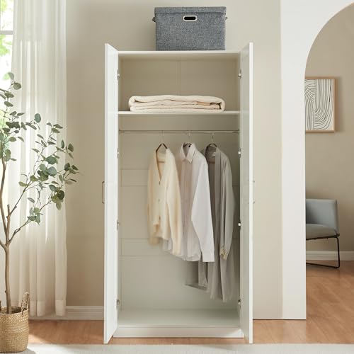 [en.casa] Kleiderschrank Finning 2-türig 176 x 80 x 52 cm Garderobenschrank mit 1 Kleiderstange und 1 oberen Fach Weiß von [en.casa]