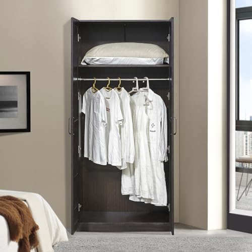 [en.casa] Kleiderschrank Finning 2-türig 176 x 80 x 52 cm Garderobenschrank mit 1 Kleiderstange und 1 oberen Fach Walnuss, dunkel von [en.casa]