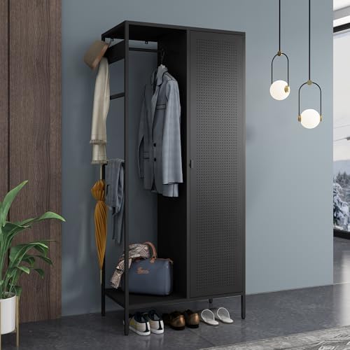 [en.casa] Kleiderschrank Puumala Garderobenschrank 180 x 80 x 45 cm Schlafzimmerschrank Metallschrank mit 4 Fächern und 1 Kleiderstange Ankleideschrank Metall Schwarz von [en.casa]