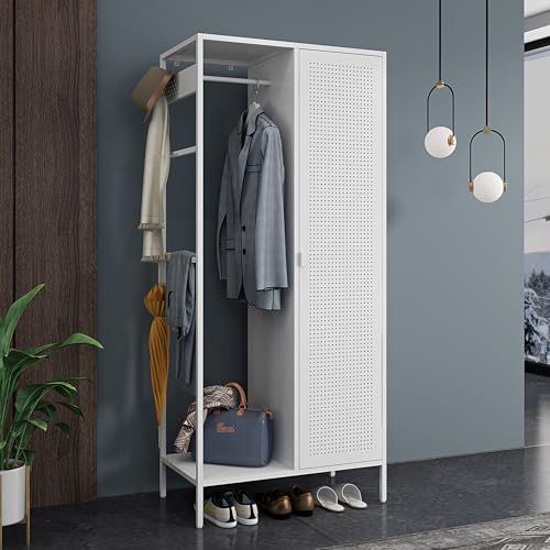 [en.casa] Kleiderschrank Puumala Garderobenschrank 180 x 80 x 45 cm Schlafzimmerschrank Metallschrank mit 4 Fächern und 1 Kleiderstange Ankleideschrank Metall Weiß von [en.casa]