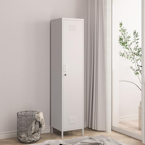 [en.casa] Kleiderschrank Seinäjoki Spind Kleiderspind Umkleidespind 180 x 38 x 38 cm Metallschrank Mehrzweckschrank abschließbar Garderobenschrank Umkleideschrank Allzweckschrank Stahl Weiß von [en.casa]
