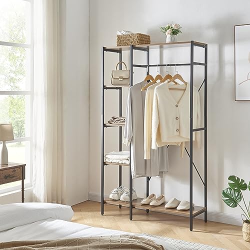 [en.casa] Kleiderständer Hvidovre offener Kleiderschrank 170 x 100 x 35 cm Garderobenständer mit Kleiderstange Flurgarderobe mit 4 Ablagefächern Metallgestell Schwarz/Holzfarben von [en.casa]