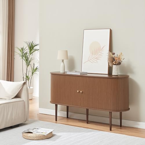 [en.casa] Kommode Mapia Sideboard mit 2 Schiebetüren Mehrzweckschrank 140 x 40 x 75 cm Wohnzimmerschrank Buffetschrank Walnussoptik von [en.casa]
