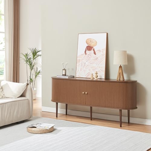 [en.casa] Kommode Mapia Sideboard mit 2 Schiebetüren Mehrzweckschrank 166 x 40 x 70 cm Wohnzimmerschrank Buffetschrank Walnussoptik von [en.casa]