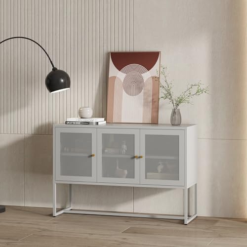 [en.casa] Kommode Sund Sideboard mit 3 Schranktüren Wohnzimmerschrank Grau Buffetschrank 120 x 40 x 80 cm Metall TV Schrank von [en.casa]