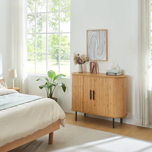 [en.casa] Kommode Tvedestrand Sideboard mit 2 Schiebetüren Mehrzweckschrank 100 x 40 x 80 cm Wohnzimmerschrank Buffetschrank Holzfarben/Schwarz von [en.casa]