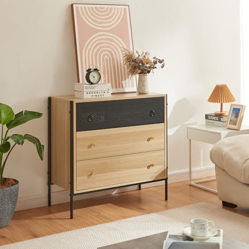 [en.casa] Kommode Tysnes Schubladenschrank Sideboard mit 3 Schubladen 80 x 80 x 40 cm Aufbewahrungsschrank Wohnzimmerschrank Schubladenkommode mit Metallgestell Beistellschrank Eiche/Schwarz von [en.casa]