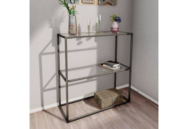 en.casa Konsolentisch, »Konnevesi« Flurregal aus Glas 85x80x30cm Schwarz/Transparent von en.casa
