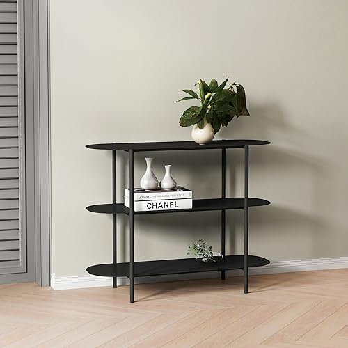 [en.casa] Konsolentisch Enebakk Flurtisch mit 3 Ablagen Standregal Beistelltisch 70x90x32cm für Wohn- und Schlafzimmer Büro Schwarz von [en.casa]