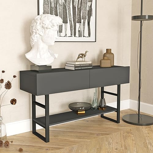 [en.casa] Konsolentisch Lappeenranta Sideboard mit 2 Türen Flurtisch 139x43x76 cm Beistelltisch mit Ablage Büro Wohnzimmer Industrial Anthrazit/Schwarz von [en.casa]