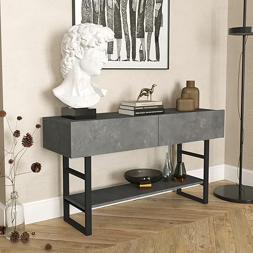 [en.casa] Konsolentisch Lappeenranta Sideboard mit 2 Türen Flurtisch 139x43x76 cm Beistelltisch mit Ablage Büro Wohnzimmer Industrial Betonoptik/Schwarz von [en.casa]