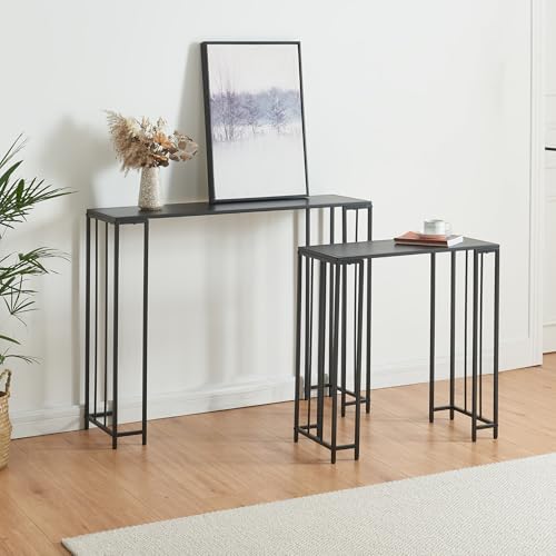 [en.casa] Konsolentisch 'Ørsta' 2er Set Beistelltisch Flurtisch Eingangstisch Ausstellungstisch Ablagetisch Industriestil Wohnzimmertisch Dekotisch Metall Schwarz von [en.casa]