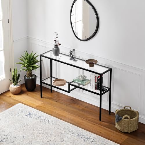 [en.casa] Konsolentisch Videnel mit Glasplatte 120x30x76 cm Schwarz Flurtisch Sofatisch Beistelltisch von [en.casa]