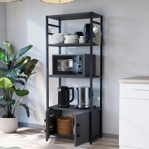 [en.casa] Küchenregal stehend Arhuni Standregal mit 2 Türen und 5 Haken Vorratsregal 139 x 56 x 30 cm Gewürzregal mit Metallgestell Anthrazit von [en.casa]