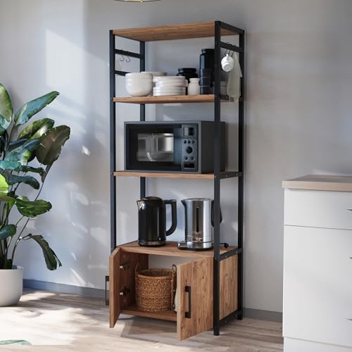 [en.casa] Küchenregal stehend Arhuni Standregal mit 2 Türen und 5 Haken Vorratsregal 139 x 56 x 30 cm Gewürzregal mit Metallgestell Eichenoptik von [en.casa]