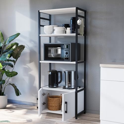 [en.casa] Küchenregal stehend Arhuni Standregal mit 2 Türen und 5 Haken Vorratsregal 139 x 56 x 30 cm Gewürzregal mit Metallgestell Weiß von [en.casa]