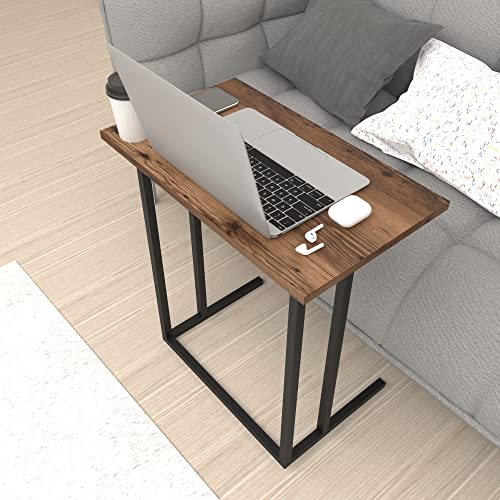 [en.casa] Laptoptisch Högsby Beistelltisch in C-Form Coffeetisch mit Metallgestell Sofatisch für Wohnzimmer Schlafzimmer Betttisch Eiche, antik von [en.casa]