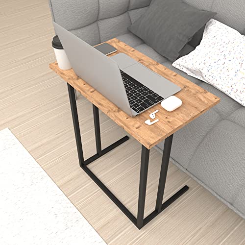 [en.casa] Laptoptisch Högsby Beistelltisch in C-Form Coffeetisch mit Metallgestell Sofatisch für Wohnzimmer Schlafzimmer Betttisch Eiche von [en.casa]