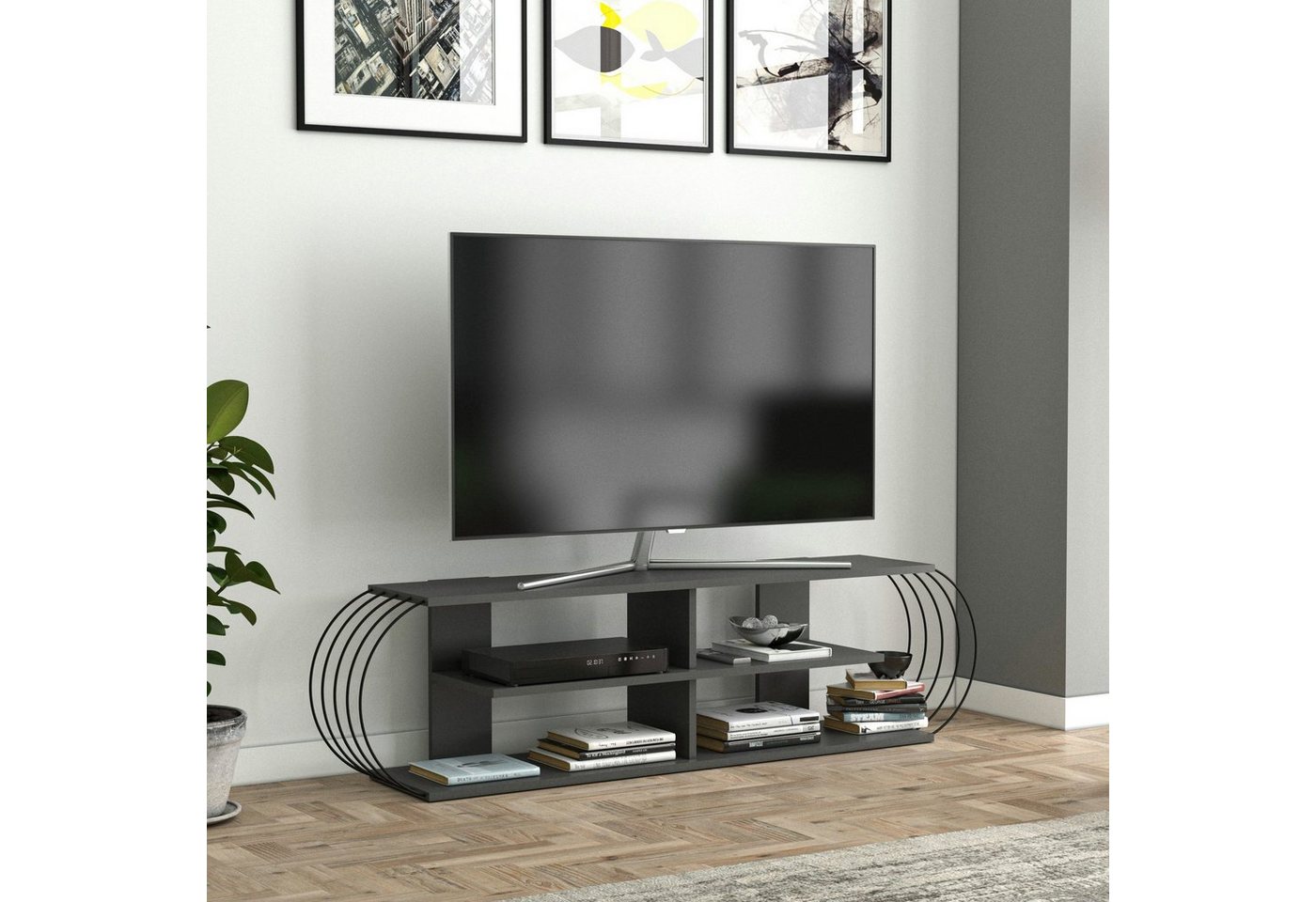 en.casa Lowboard, »Robertsfors« Fernsehtisch 160x31x42cm Anthrazit / Schwarz von en.casa