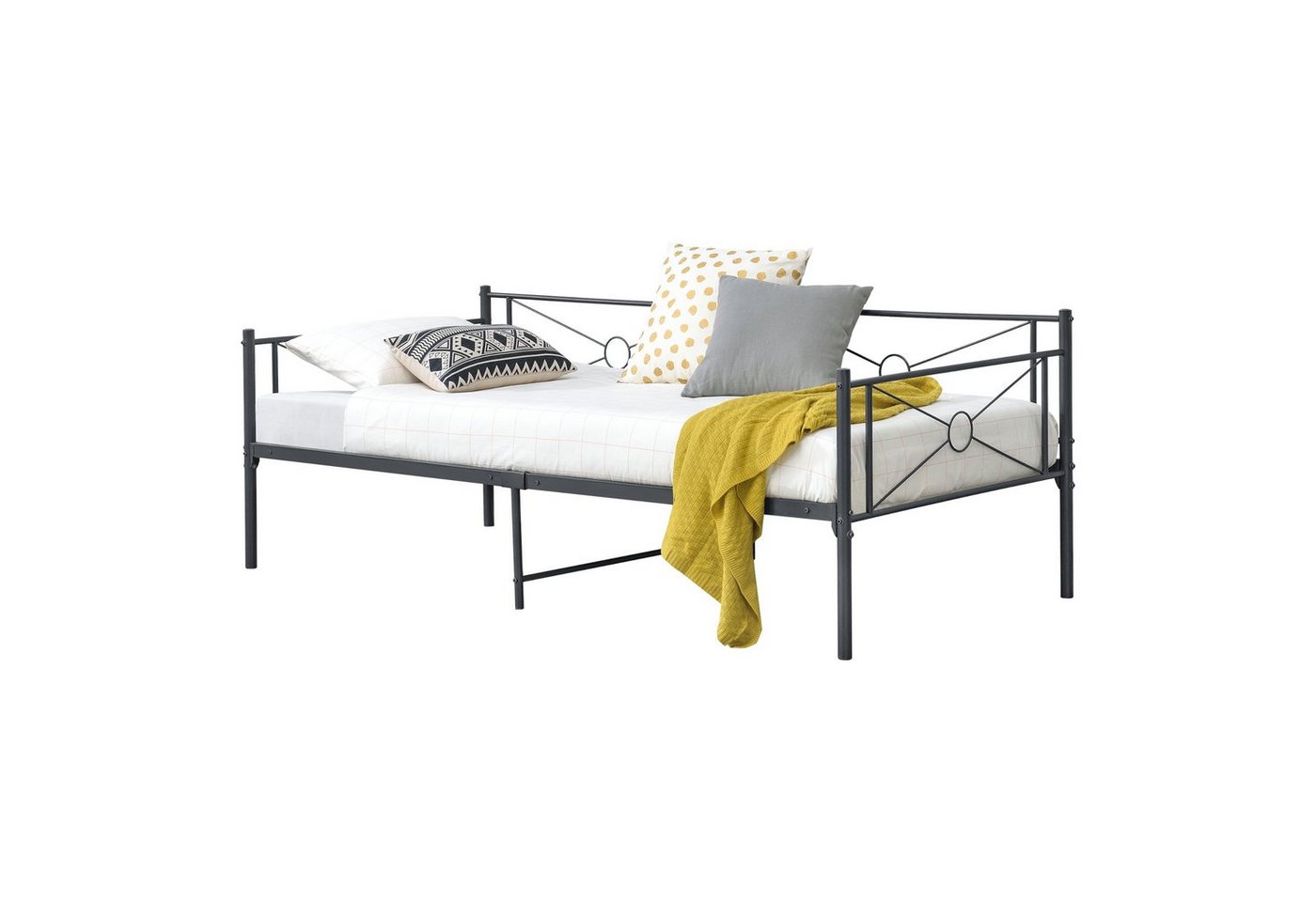 en.casa Metallbett, »Alvesta« Einzelbett 90x200cm aus Stahlrahmen Dunkelgrau von en.casa