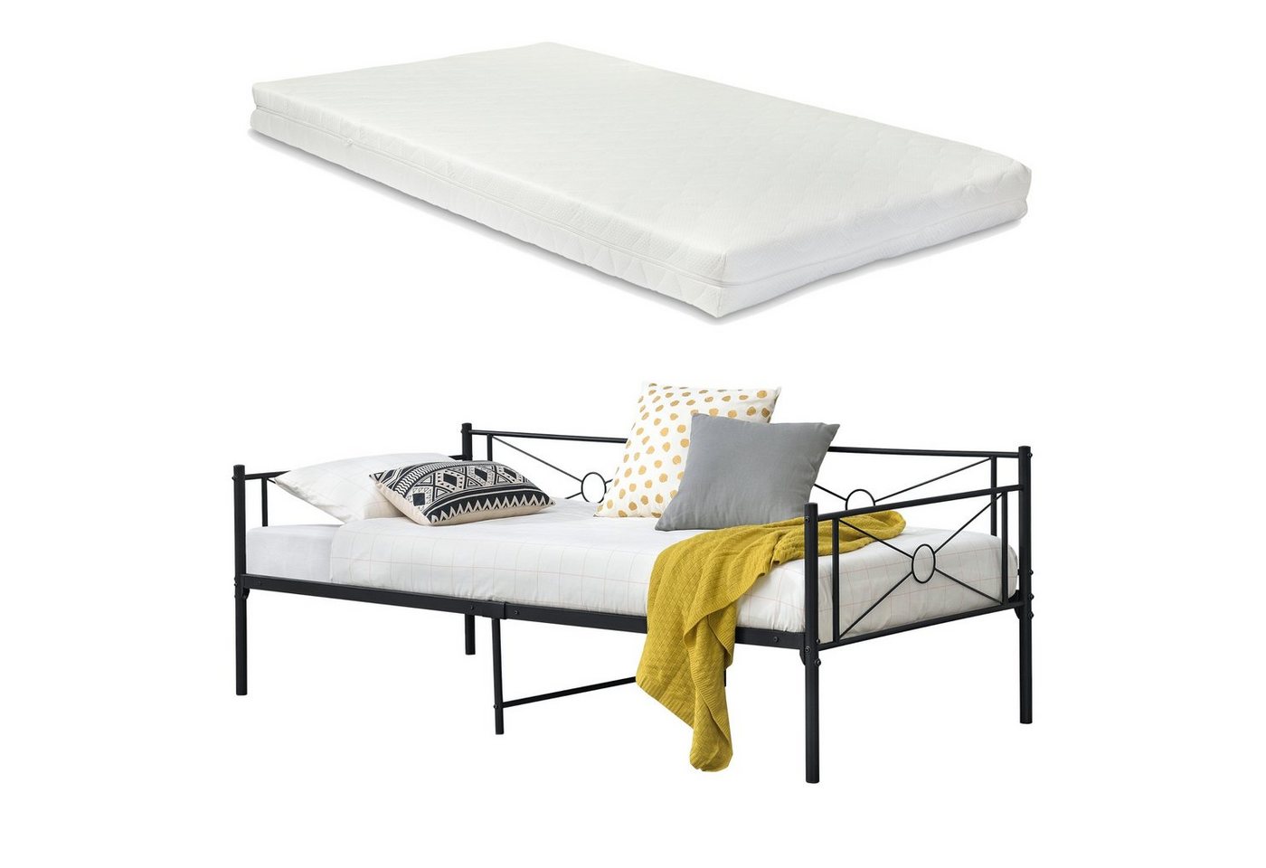 en.casa Metallbett, »Alvesta« Einzelbett 90x200cm mit Kaltschaummatratze Schwarz en.casa Metallbett, »Alvesta« Einzelbett 90x200cm mit Kaltschaummatratze Schwarz von en.casa