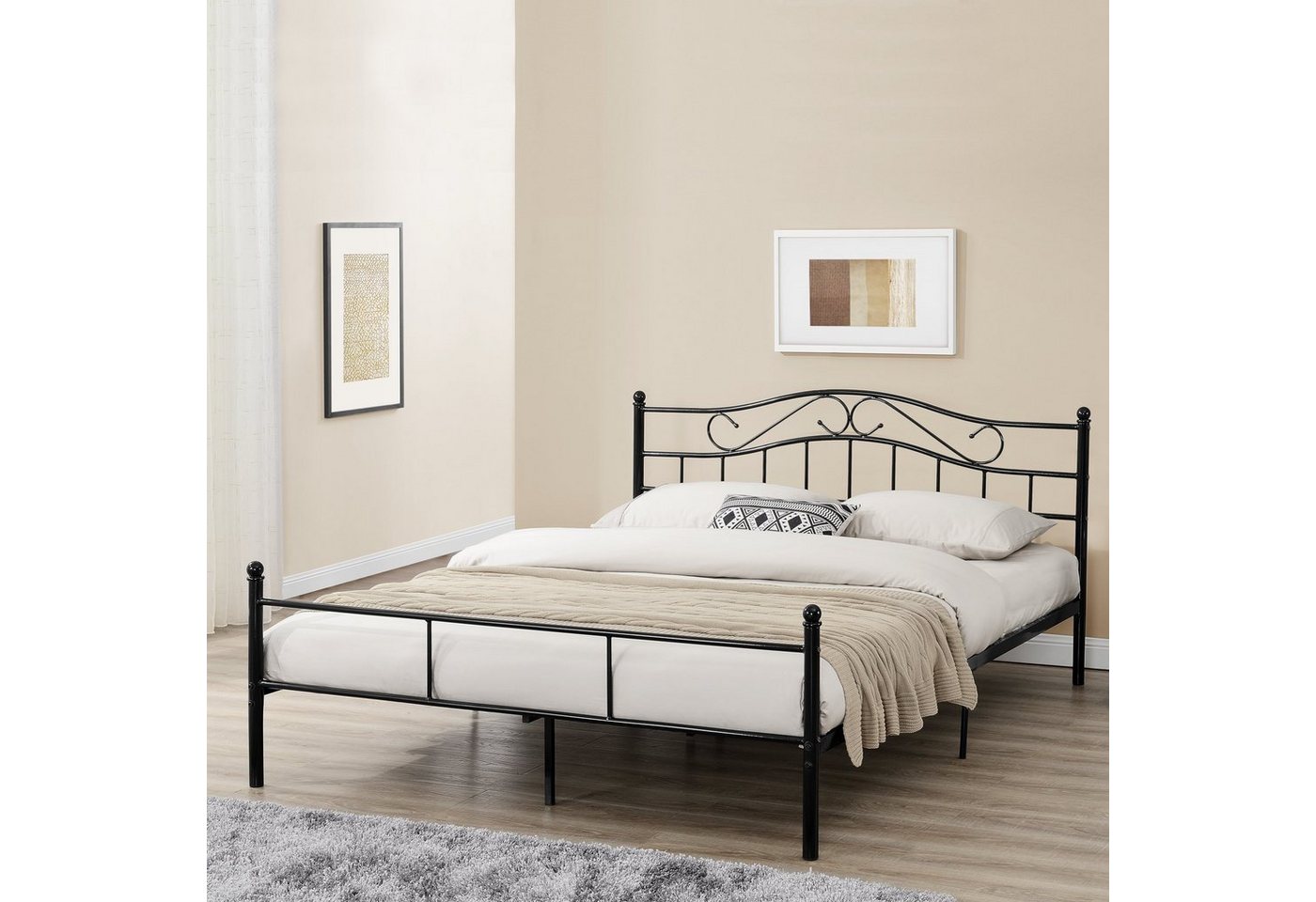 en.casa Metallbett, »Damur« Bett 200 x 140 cm schwarz, matt von en.casa