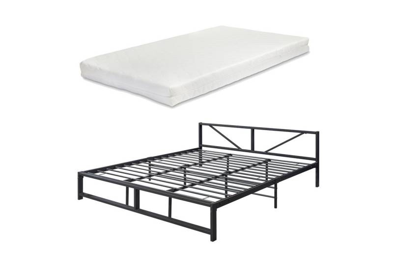 en.casa Metallbett, »Meran« Bettgestell mit Matratze 180 x 200 cm Stahl Schwarz von en.casa