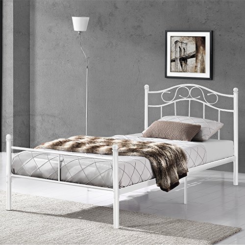 [en.casa] Metallbett 120x200 Weiß mit Lattenrost Jugendbett Bett Metall Bettgestell von [en.casa]