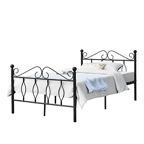 [en.casa] Metallbett 120x200 cm Jugendbett mit Kopf-und Fußteil Einzelbett Bettgestell Metallgestell mit Lattenrost bis 300kg Schwarz von [en.casa]