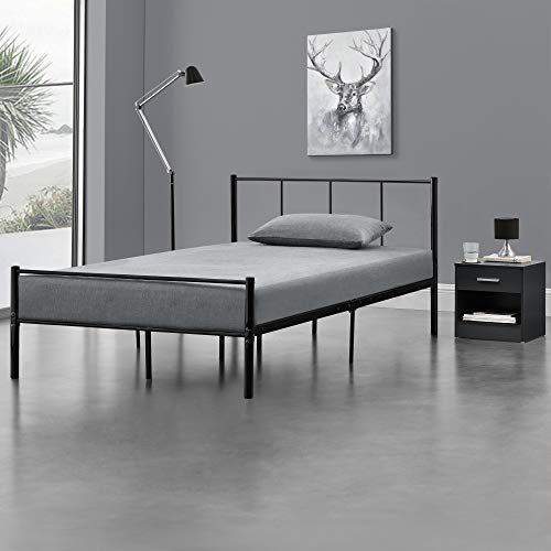[en.casa] Metallbett 120x200 cm Schwarz auf Stahlrahmen mit Lattenrost Bettgestell mit Kopfteil Design Jugendbett Gästebett von [en.casa]