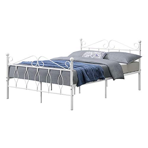 [en.casa] Metallbett 140x200 cm Doppelbett mit Kopf-und Fußteil Bettgestell Gästebett Metallgestell mit Lattenrost bis 300kg Weiß von [en.casa]