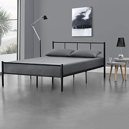 [en.casa] Metallbett 140x200 cm Schwarz auf Stahlrahmen mit Lattenrost Bettgestell mit Kopfteil Design Doppelbett Ehebett Gästebett von [en.casa]