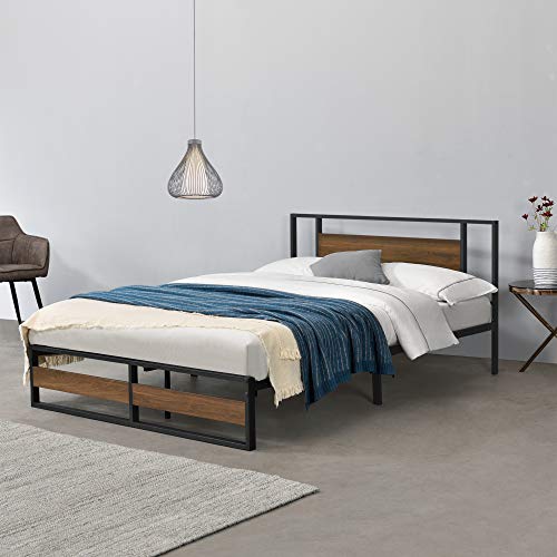 [en.casa] Metallbett 140x200 cm Stahlrahmen Schwarz Spanplatte Walnuss-Optik Bettgestell von [en.casa]