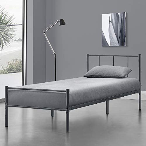 [en.casa] Metallbett 90 x 200cm Dunkelgrau Bettrahmen Jugendbett Stahlrahmen Einzelbett Bettgestell von [en.casa]