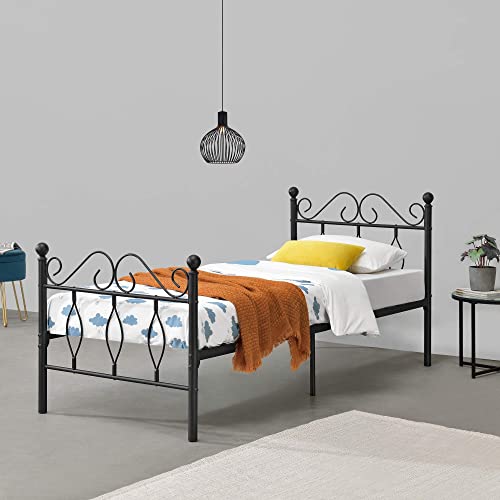 [en.casa] Metallbett 90x200 cm Einzelbett mit Kopf-und Fußteil Bettgestell Gästebett Metallgestell mit Lattenrost bis 200kg Schwarz von [en.casa]