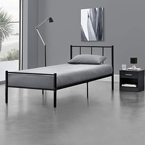 [en.casa] Metallbett 90x200 cm Schwarz auf Stahlrahmen mit Lattenrost Bettgestell mit Kopfteil Design Jugendbett Gästebett von [en.casa]