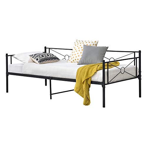 [en.casa] Metallbett Alvesta 90x200 cm mit Kopf- und Fußteil Tagesbett mit Lattenrost Jugendbett Gästebett Stahlrahmen Schwarz von [en.casa]